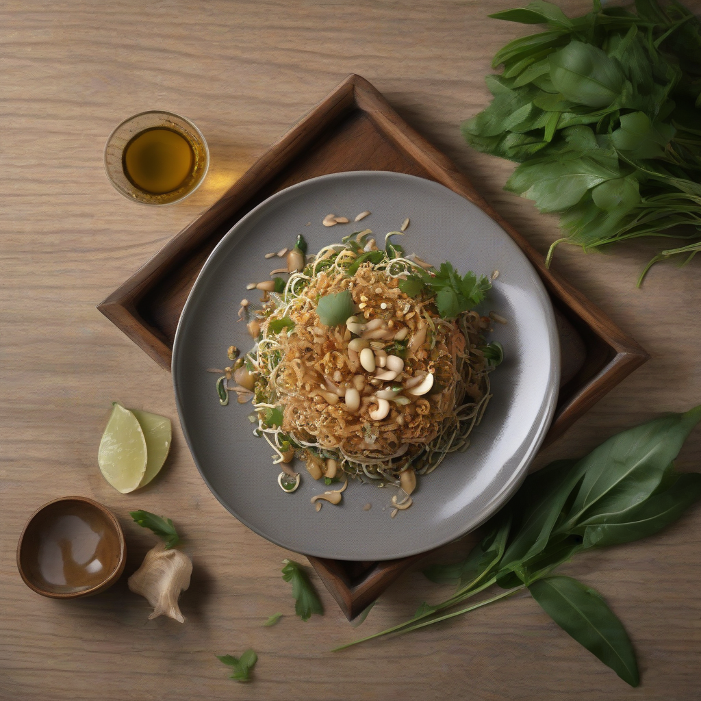 Salade de Nouilles de Maïs Croustillantes Façon Thaïlandaise avec Vinaigrette aux Cacahuètes et Basilic Sacré